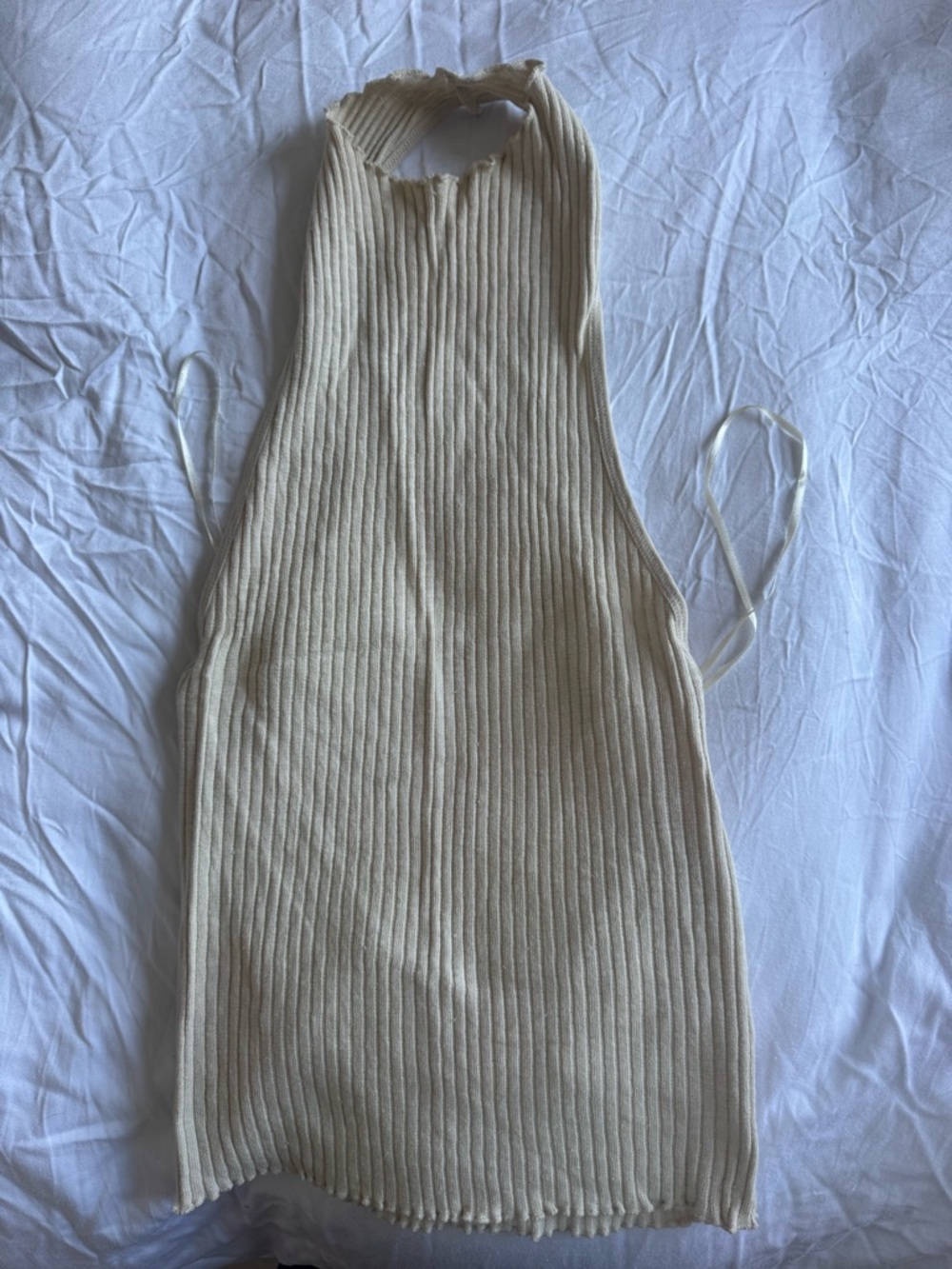 Zara Cream Ribbed Halter Top